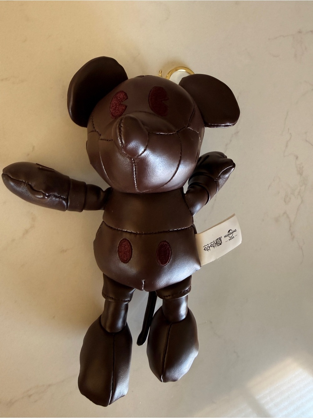 Disney Dark Brown Faux-Leather Mickey Mouse Plush Keychain with Gold Ring